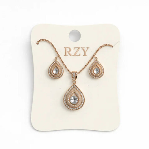 RZY - 2 Pieces - Jewelry Set - Golden - White Drop