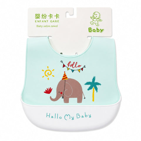 Silicone Container Bib - White - Elephant