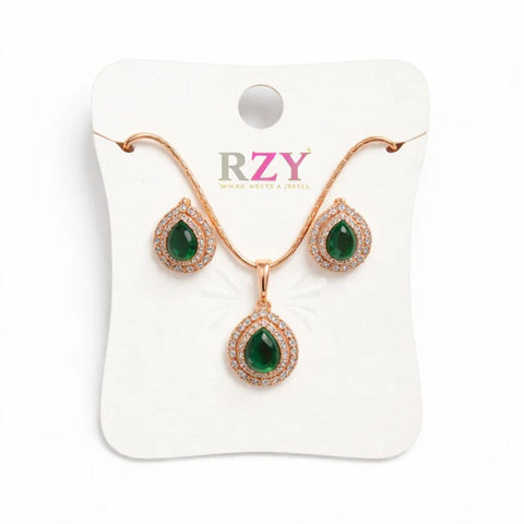 RZY - 2 Pieces - Jewelry Set - Golden - Green Drop