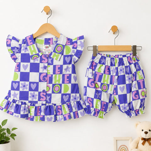 P&P - 2 Pieces - Frock Set - Purple - Star & Hearts