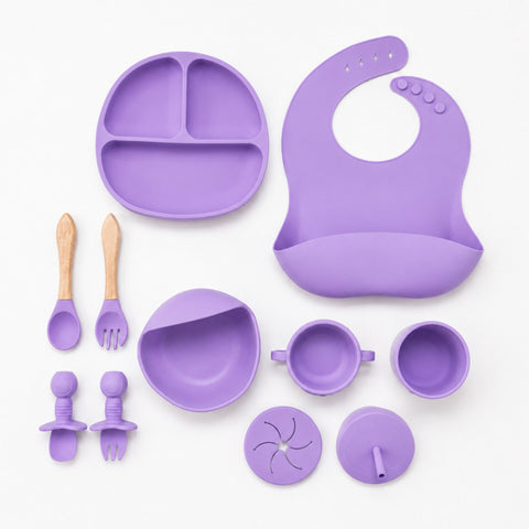 Silicone Baby Cutlery Set - 9 Pieces - Purple