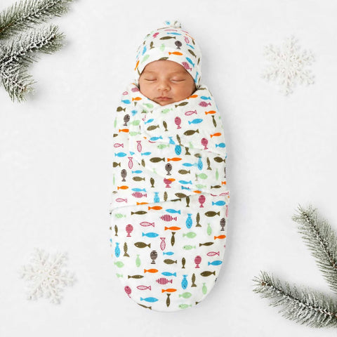 Swaddle with Cap - Fish
