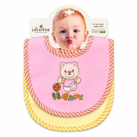 Newborn Pack of 2 Bibs - Bear - Pink & Yellow