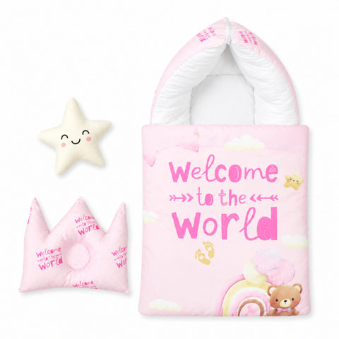 Newborn Cotton Hooded Carry Nest - Pink - Welcome Rainbow