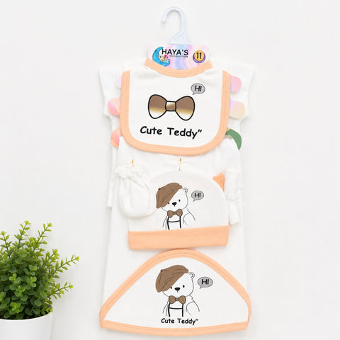 Newborn Starter Set - Cotton Interlock - 11 Pieces - Teddy - Peach
