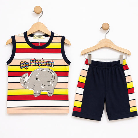 Cotton Jersey - Sando & Short - Red & Yellow - Elephant