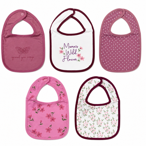 Pack of 5 Infant Bibs - Girls - Theme 1 - Hudson