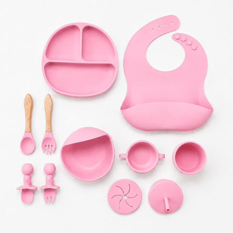 Silicone Baby Cutlery Set - 9 Pieces - Baby Pink
