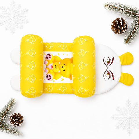 Silk Baby Head Shaping Pillow for Round Head – Yellow Hearts | Newborn Flat Head Prevention