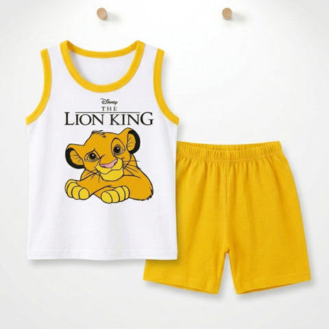 Cotton Jersey Sando & Short - Yellow - Lion King