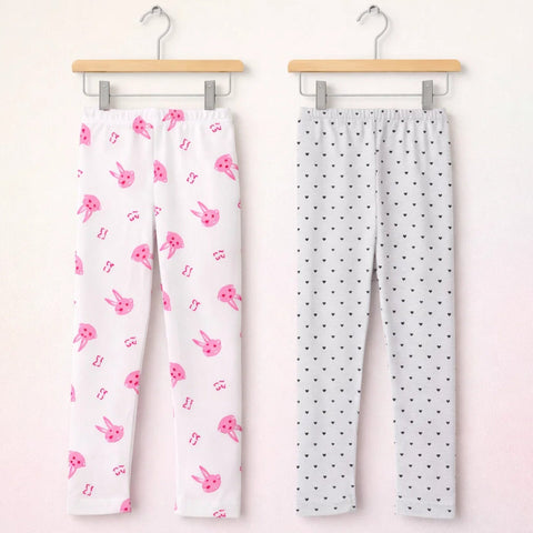 Pack of 2 - Printed - Trouser Tights - White & Grey - Love & Hearts