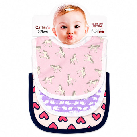 Carte - Pack of 3 -  Printed Bibs - Pink - Unicorn