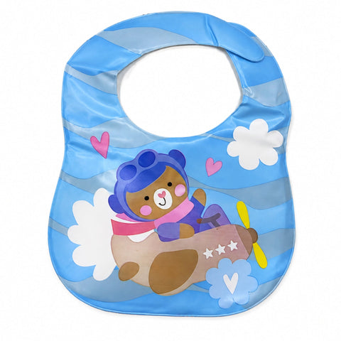 Baby Bib - Blue - Flowers & Hearts
