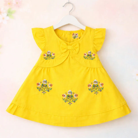 P&P - Short Sleeve - Embroidered Frock - Yellow - Chain Floral