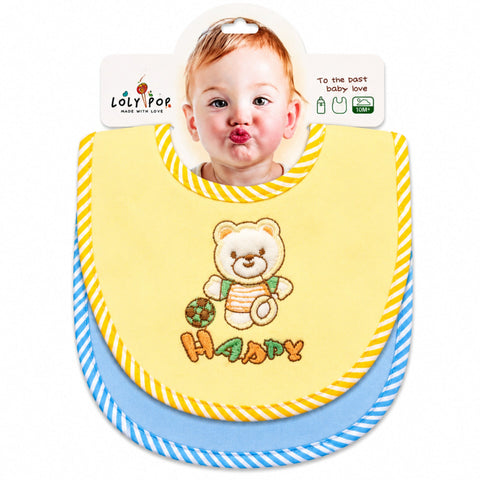 Newborn Pack of 2 Bibs - Bear - Yellow & Blue