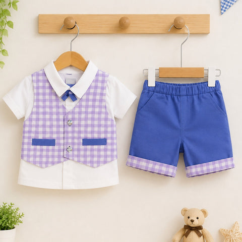 GM - 2 Pieces - Suit Set - Light Purple - Check