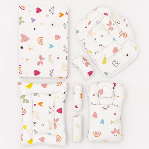Newborn Cotton Bedding Set - 8 Pieces - White - Hearts