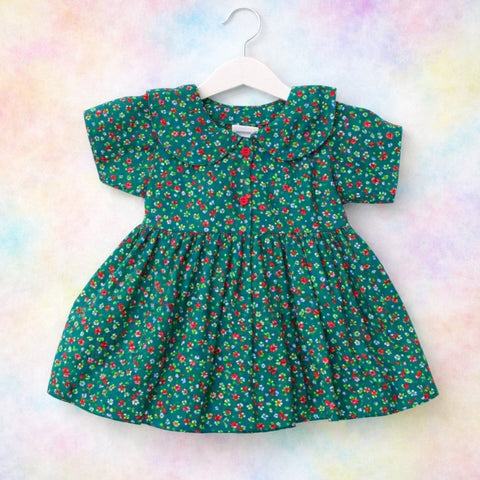 PR - Printed Frock - Green - Red Flowers