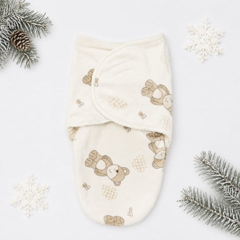 Imported Plush Fleece Newborn Adjustable Swaddle Wrap – Brown Bear | Soft Infant Baby Wrap 19×13 Inches