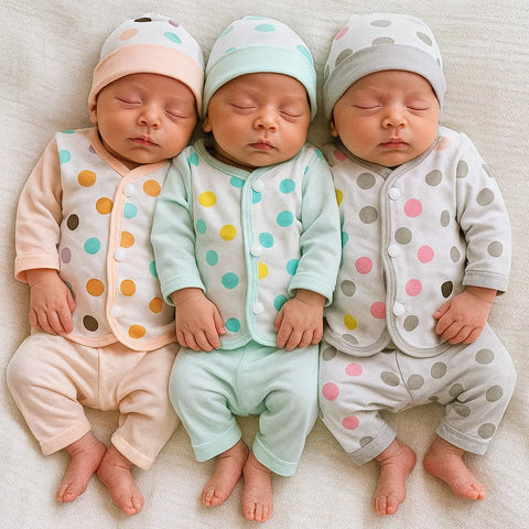 3 Pack - Newborn Night Suits - Peach Green Grey - Circles - 25