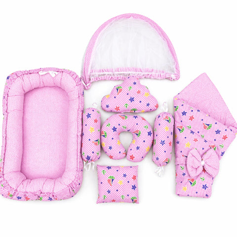 Cotton - 8 Pieces - Snuggle Bed - Pink - Stars & Ship - 26