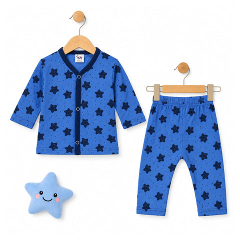 Cotton Jersey Night Suit - Blue - Smiley Star - 26 - TBS