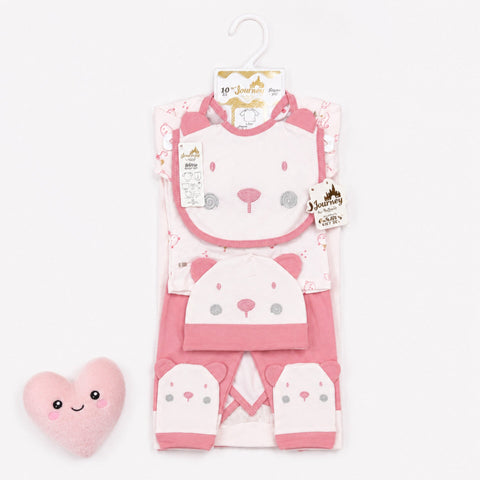 Newborn Starter Set - Cotton Interlock - 10 Pieces - Bear - Pink