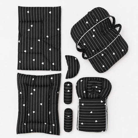 Newborn Cotton Bedding Set - 8 Pieces - Black - Hearts