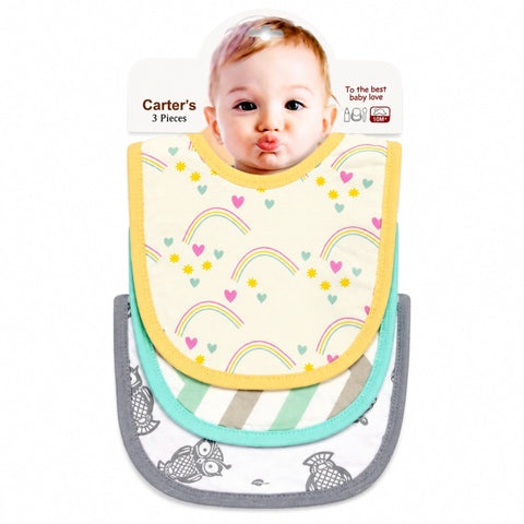 Carte - Pack of 3 -  Printed Bibs - Yellow - Rainbow