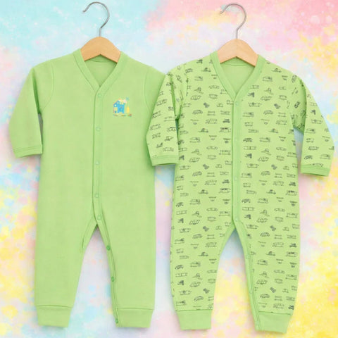 Junior's - Pack of 2 Rompers - Green & Green - Excavator & Characters