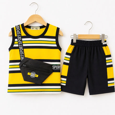 Cotton Jersey - Sando & Short - Yellow & Navy - Pocket