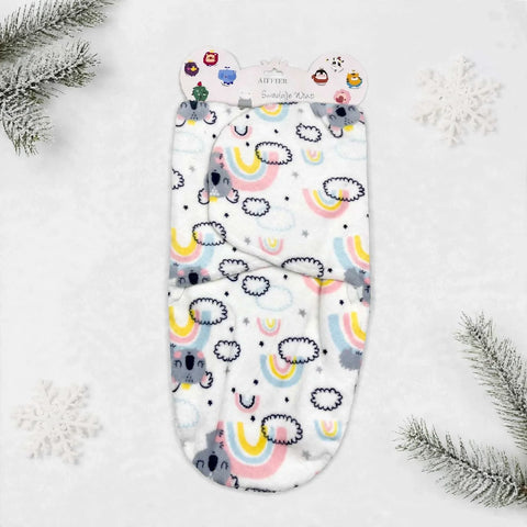 Imported Plush Fleece Newborn Adjustable Swaddle Wrap – Rainbow & Clouds | Soft Infant Baby Wrap 19×13 Inches