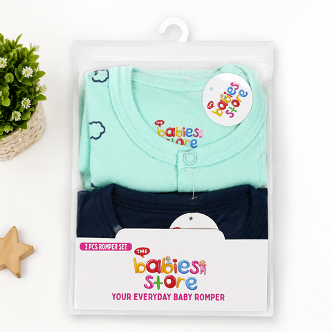 Close Feet Rompers - Pack of 2 - Navy & Aqua - Balloons - TBS