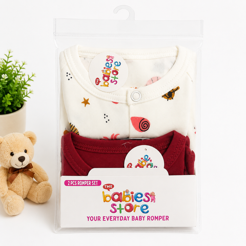 Close Feet Rompers - Pack of 2 - Maroon & White - Starfish - TBS