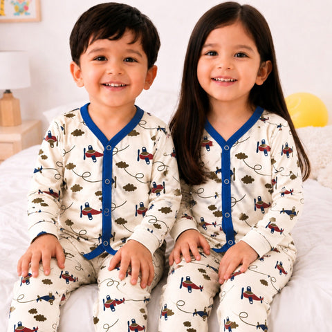 TBS - Cotton Jersey - Night Suit - Skin - Aeroplane & Clouds - 26