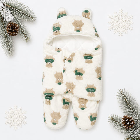 Winter Plush Fleece Baby Swaddling Blanket with Legs 27×16 Inches - Off White | Newborn Sleeping Bag