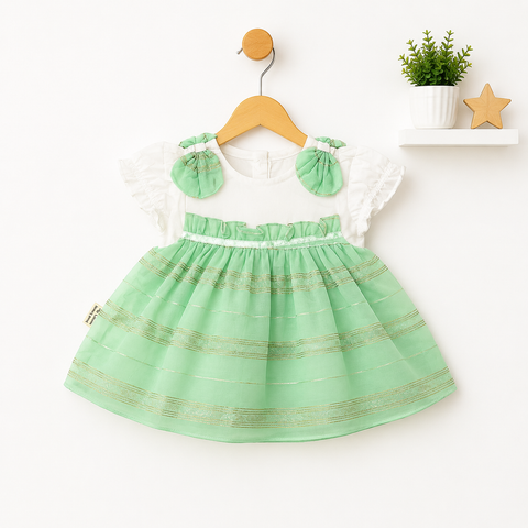 Infant Frock Set - 3 Pieces - Stripes - Green