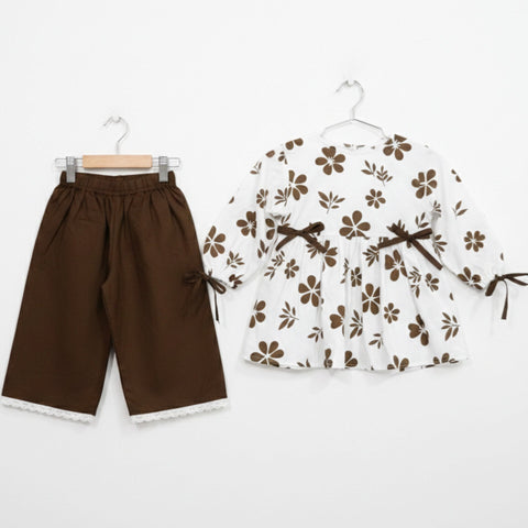 AG - 2 Pieces - Frock Set - Brown - Flower & Leaves