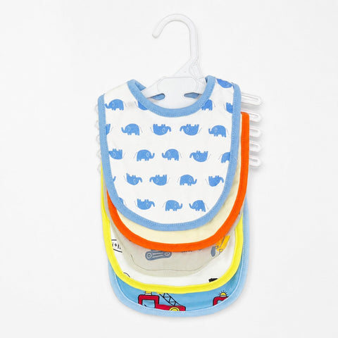 Pack of 5 Infant Bibs - Blue - Elephants