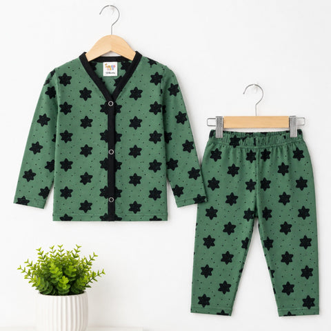 Cotton Jersey Night Suit - Dark Green- Smiley Star - 26 - TBS