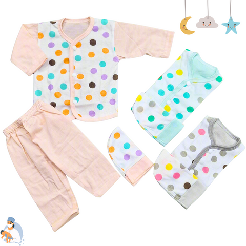 3 Pack - Newborn Night Suits - Peach Green Grey - Circles - 25
