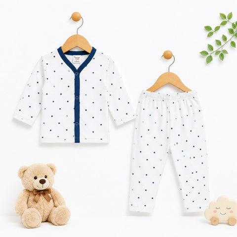 Cotton Jersey Night Suit - White - Polka - 26 - TBS