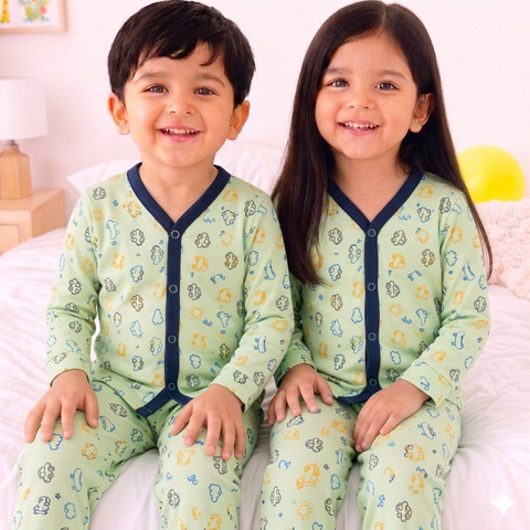 TBS - Cotton Jersey - Night Suit - Light Green - Cars - 26
