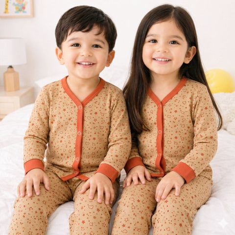 TBS - Cotton Jersey - Night Suit - Orange - Stars & Hearts - 26