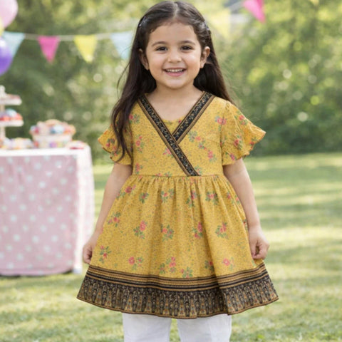 P&P - Short Sleeve - Frock - Light Brown - Printed Floral