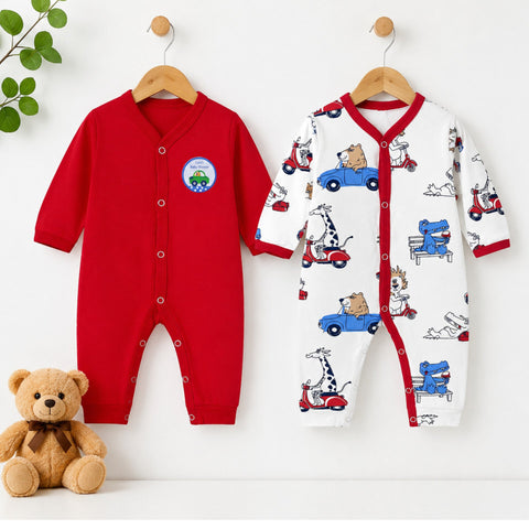 Montaly - Cotton Jersey - Pack of 2 Rompers - Red & Lion
