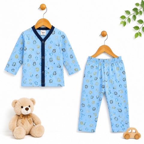 Cotton Jersey Night Suit - Sky Blue - Skate & Car - 26 - TBS