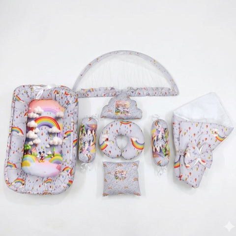 Cotton - 8 Pieces - Snuggle Bed - Grey - Rainbow - 26