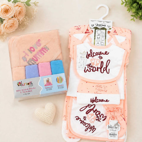 Newborn Welcome Bundle - Peach Welcome Starter Set & Peach Bath Towel Set