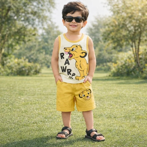 Cotton Jersey - Sando & Short - White - Lion